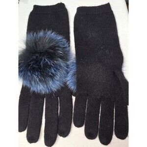 Eugenia Kim Black Casmere Gloves With Fur Pom Poms